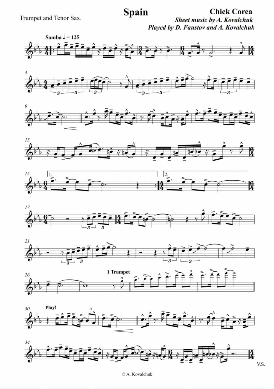 Spain by Chick Corea Tenor Saxophone Digital Sheet Music Sheet Music Plus
