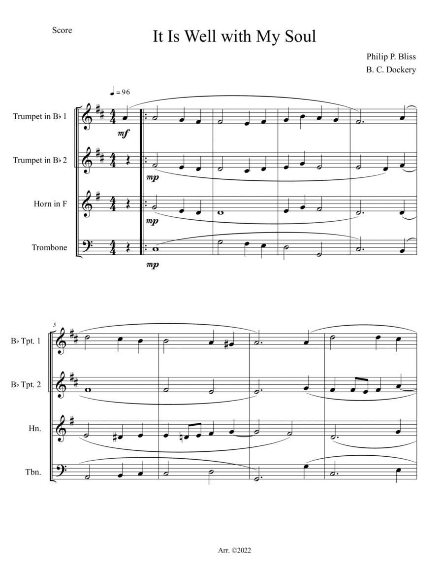 It Is Well with My Soul (Brass Quartet) by Philip P. Bliss Brass Quartet Digital Sheet Music