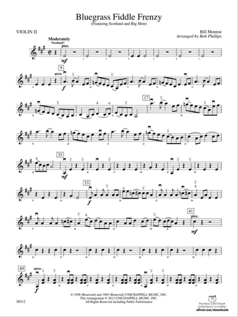 Bluegrass Fiddle Frenzy 2nd Violin by Bill Monroe String