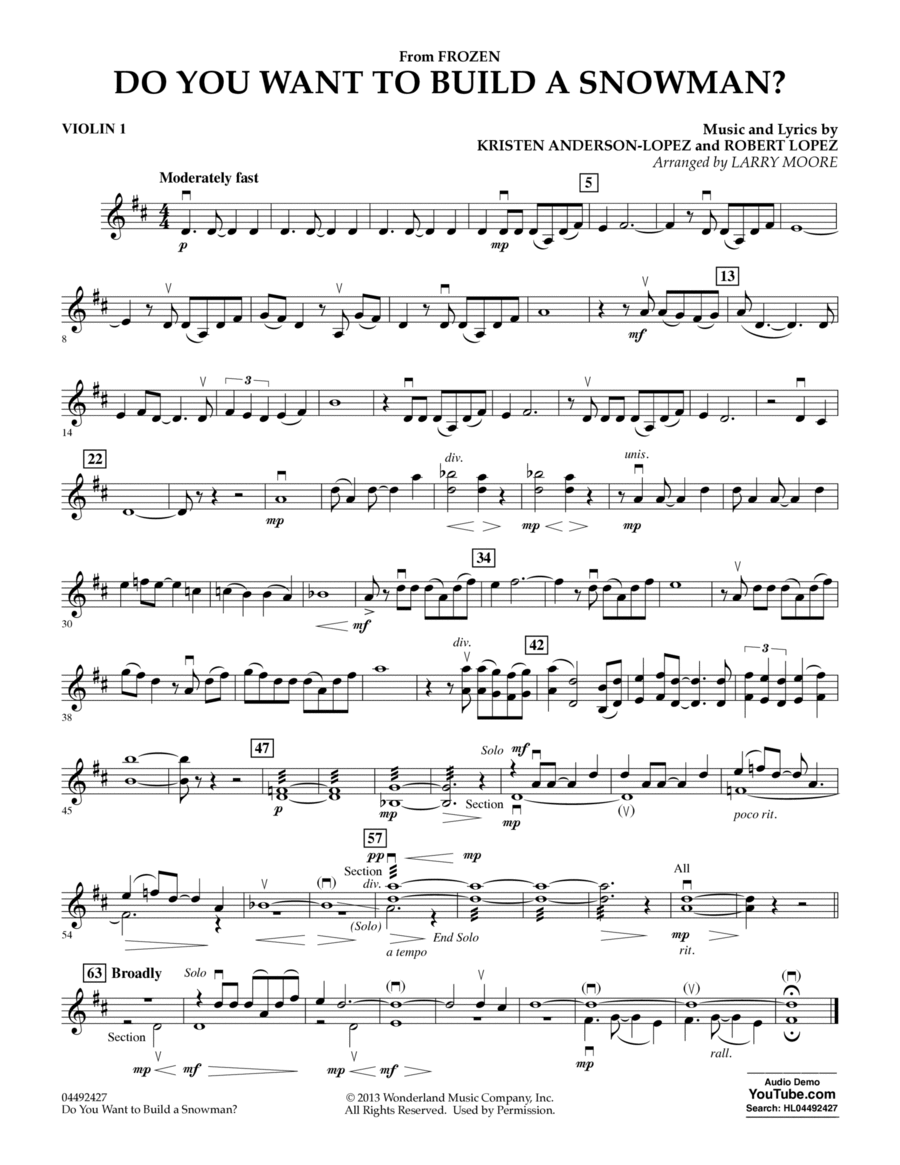 Elementary 2 (Violin) , 27. Do you want to build a snowman Sheet