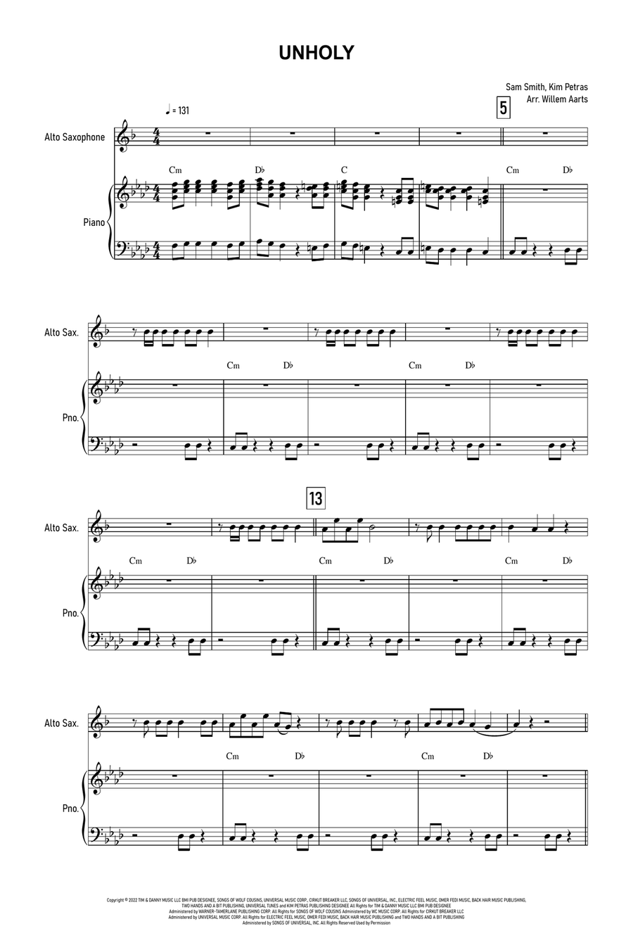 Unholy Alto Saxophone Digital Sheet Music Sheet Music Plus