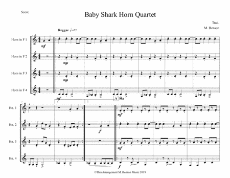 Baby Shark Horn Quartet (Easy Version) by Traditional - French Horn Quartet  - Digital Sheet Music
