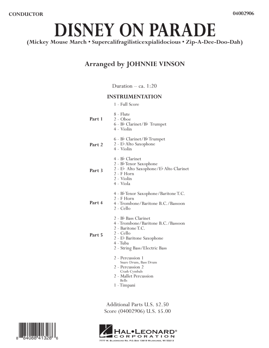 Disney On Parade Full Score By Johnnie Vinson Concert Band Disney On Parade Full Score By Johnnie Vinson Concert Band
