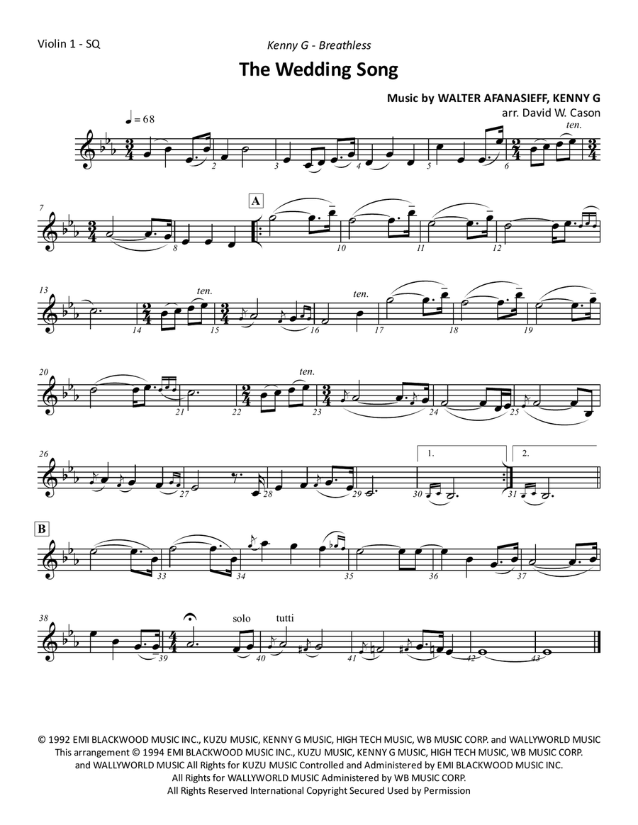 The Wedding Song by Kenny G - String Quartet - Digital Sheet Music