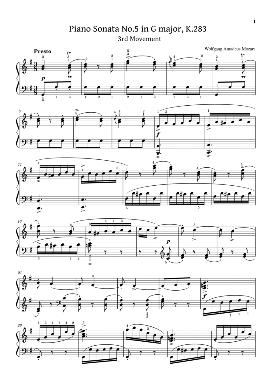 Mozart - Piano Sonata No.5 in G major, K.283 3rd Mov Presto