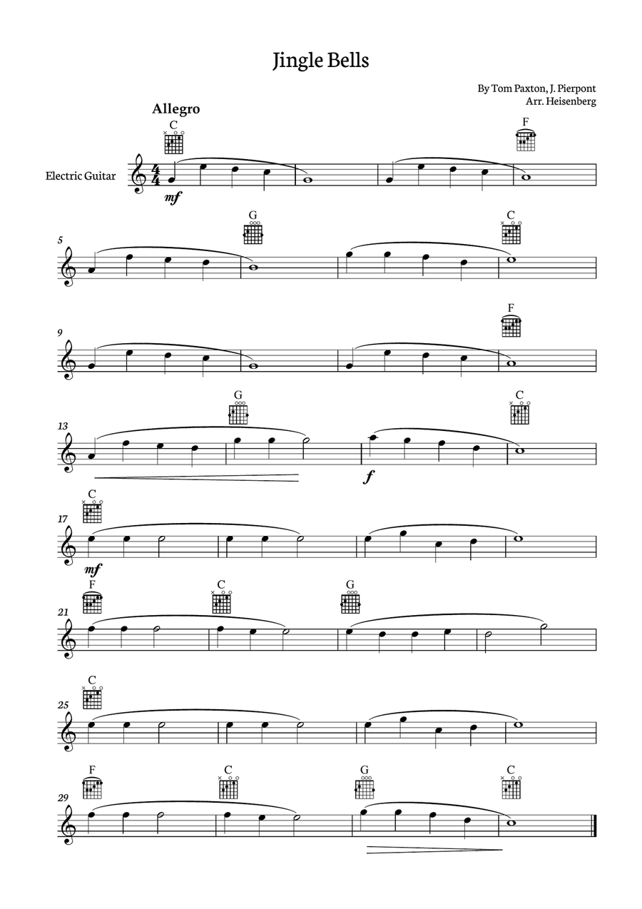 Jingle Bells Electric Guitar with chords by James Pierpont Electric