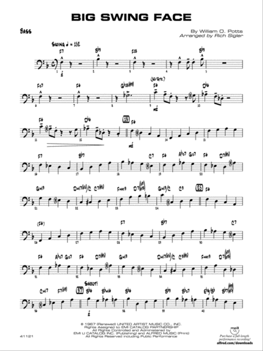 ビッグバンド楽譜「Big Swing Face」 取寄 | 試聴可 Big Swing Face Bill Potts ( ビッグバンド 楽譜