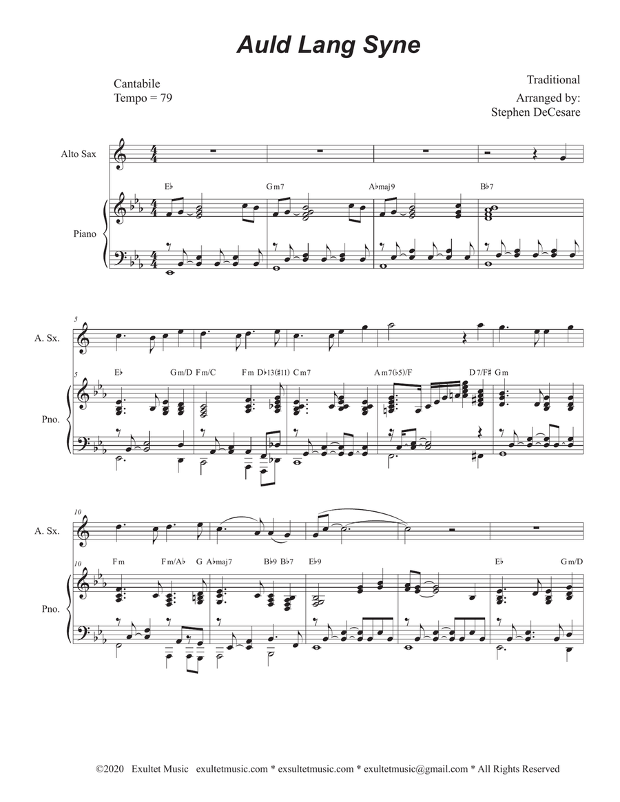 Auld Lang Syne Alto Saxophone and Piano by Traditional Alto Saxophone Digital Sheet Music Sheet Music Plus