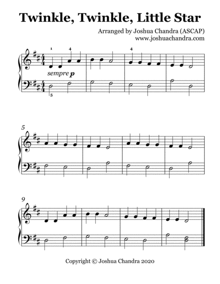 Twinkle Twinkle Little Star Free Sheet Music for Piano