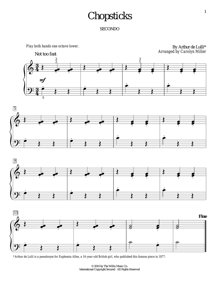 Chopsticks by Carolyn Miller Piano Duet Digital Sheet Music