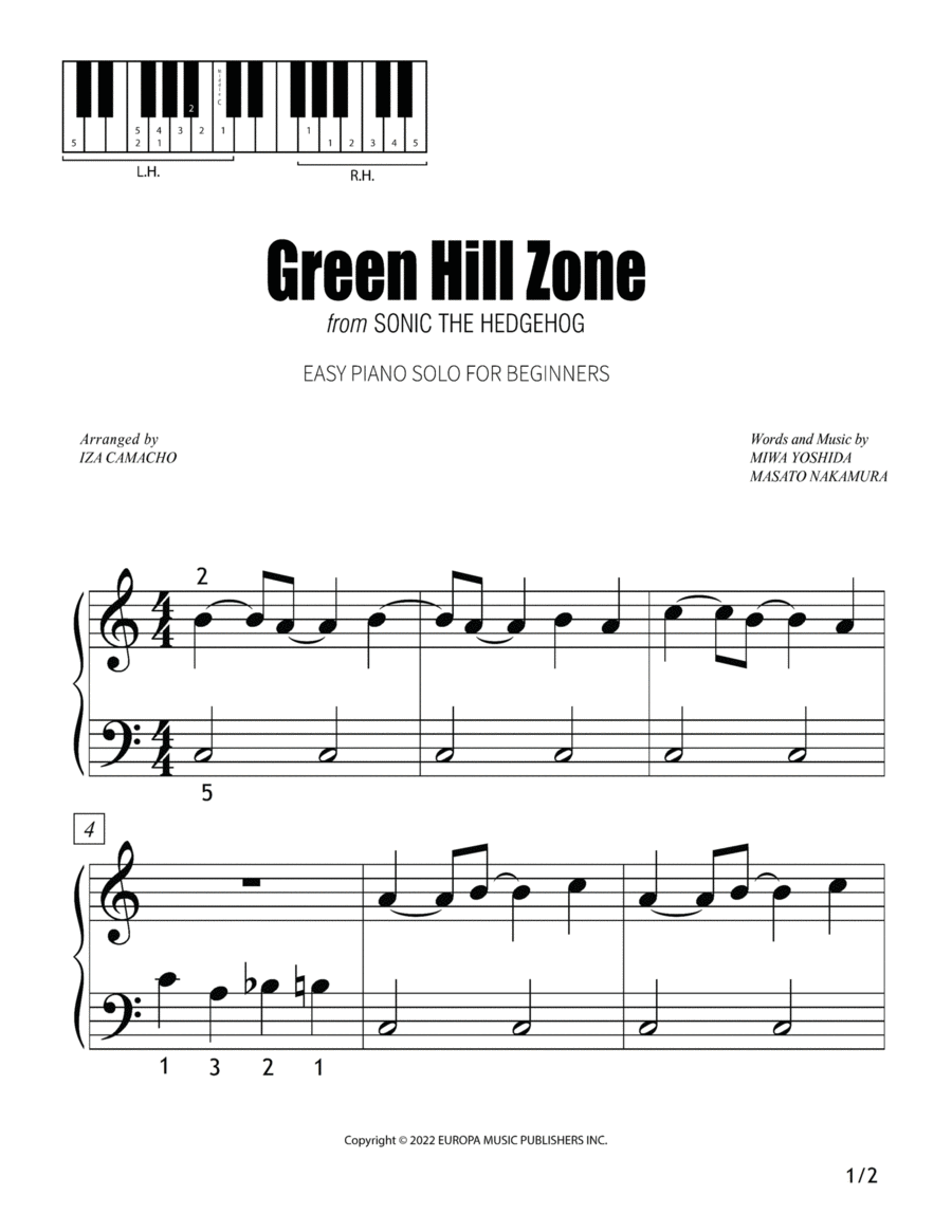 Up On The Green Hill From Sonic The Hedgehog Green Hill Zone - Piano Method  - Digital Sheet Music