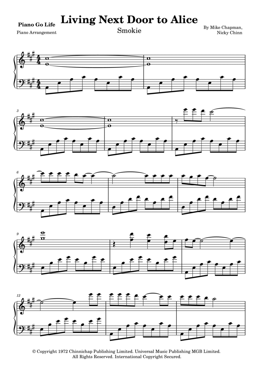 Living Next Door To Alice Piano Solo Digital Sheet Music Sheet Music Plus
