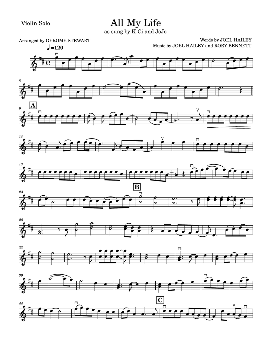 All My Life by K-Ci and JoJo - Violin Solo - Intermediate Digital