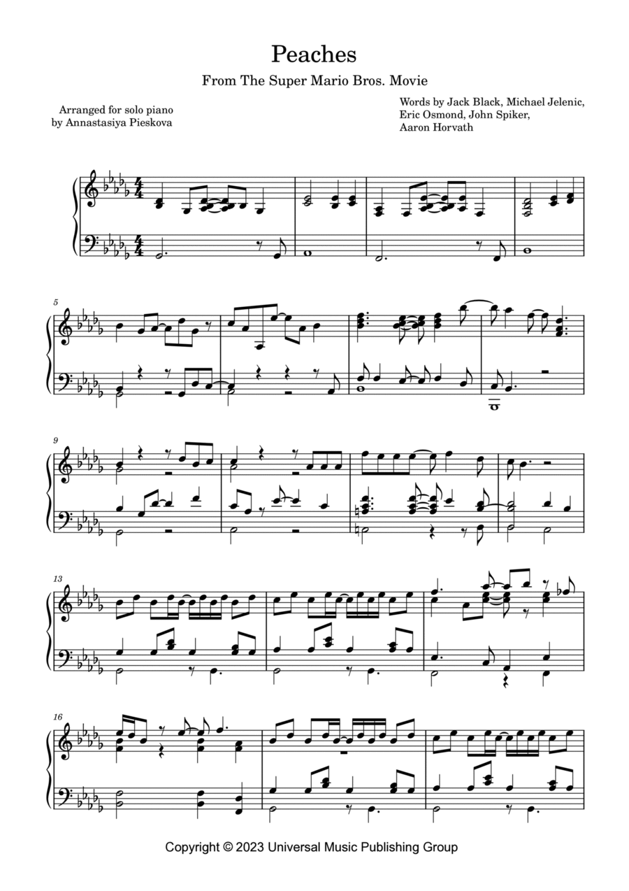 Peaches - The Super Mario Bros Movie Peaches Sheet music for Piano (Solo)