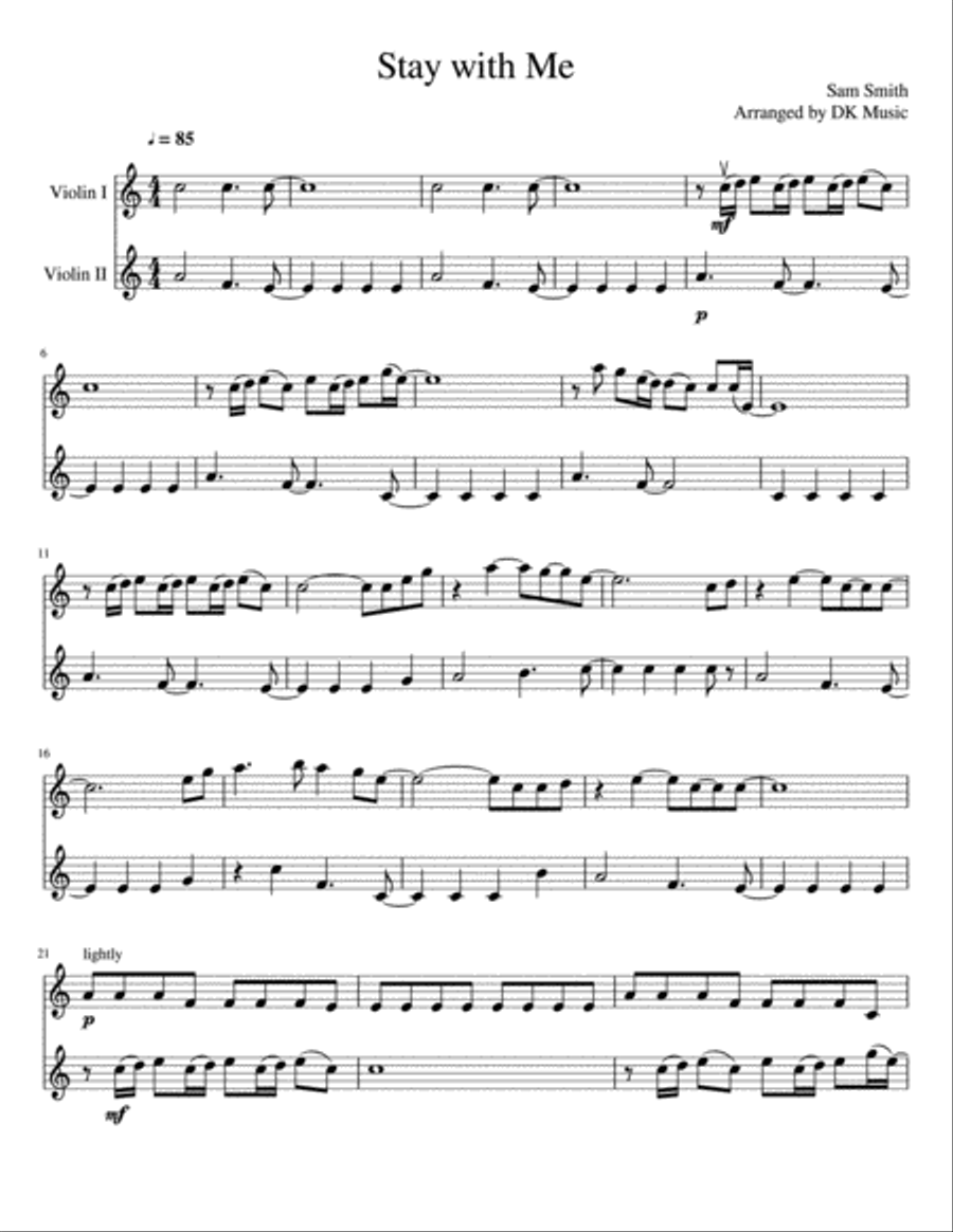 Sam Smith Stay With Me Sheet Music Notes