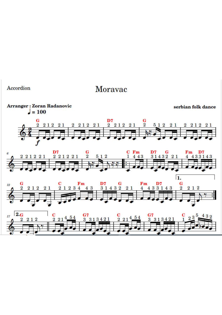 Moravac kolo - C major - for quartet - Accordion, Clarinet, Bass