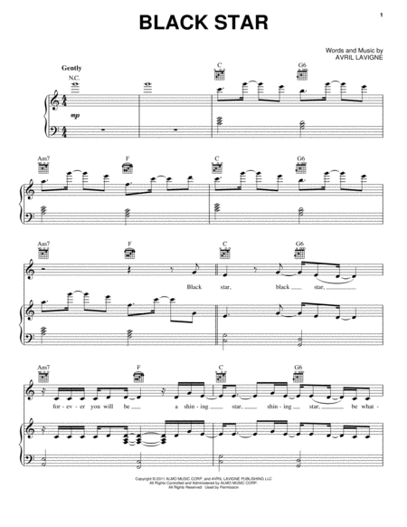 Black Star by Avril Lavigne - Piano, Vocal, Guitar - Digital Sheet