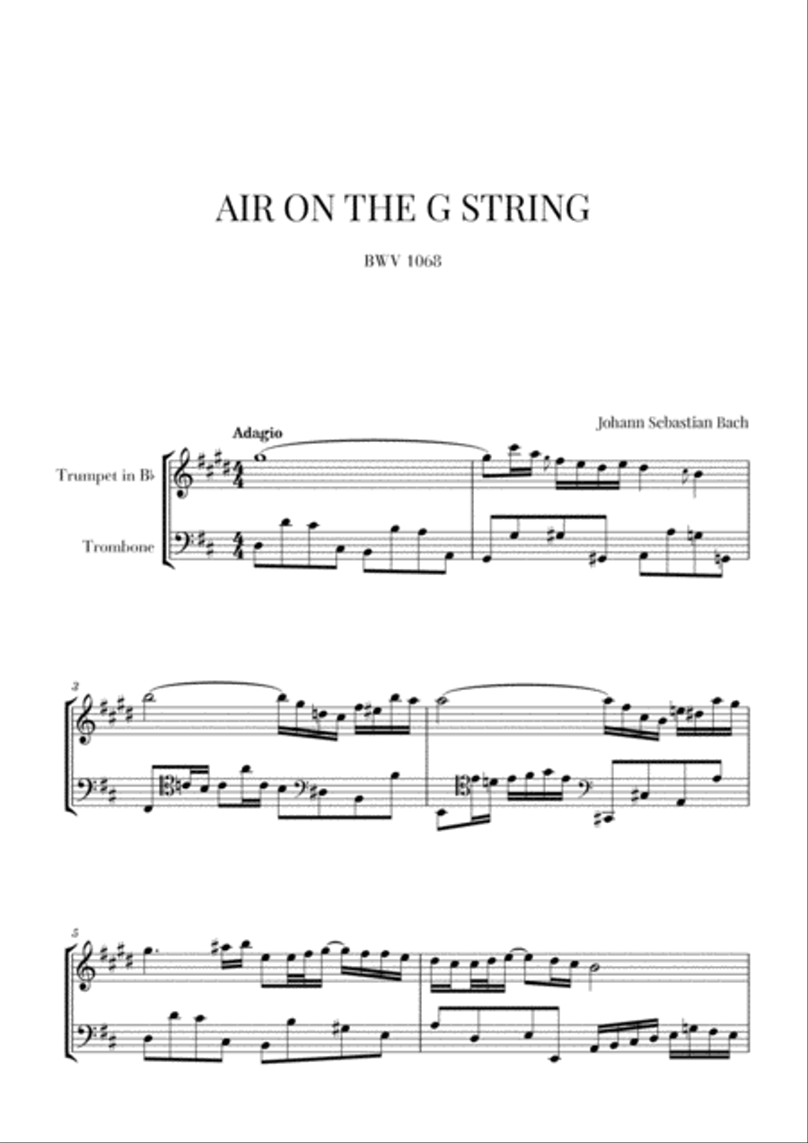 Bach Air on the G String for Trumpet in Bb and Trombone by Johann