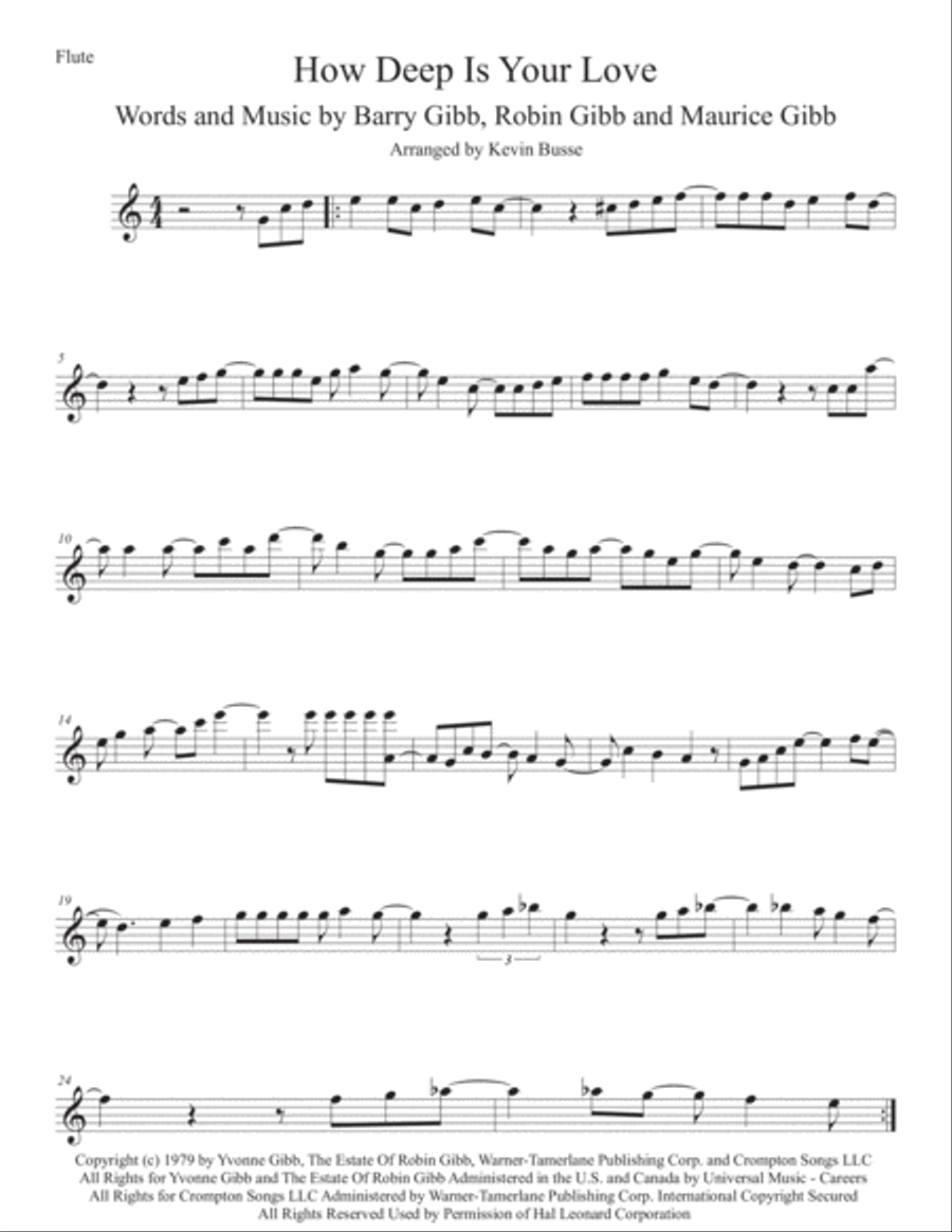 How Deep Is Your Love Sheet Music, Take That