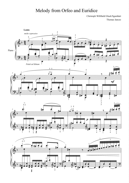 Melody from Orfeo ed Euridice - Piano Solo - Digital Sheet Music