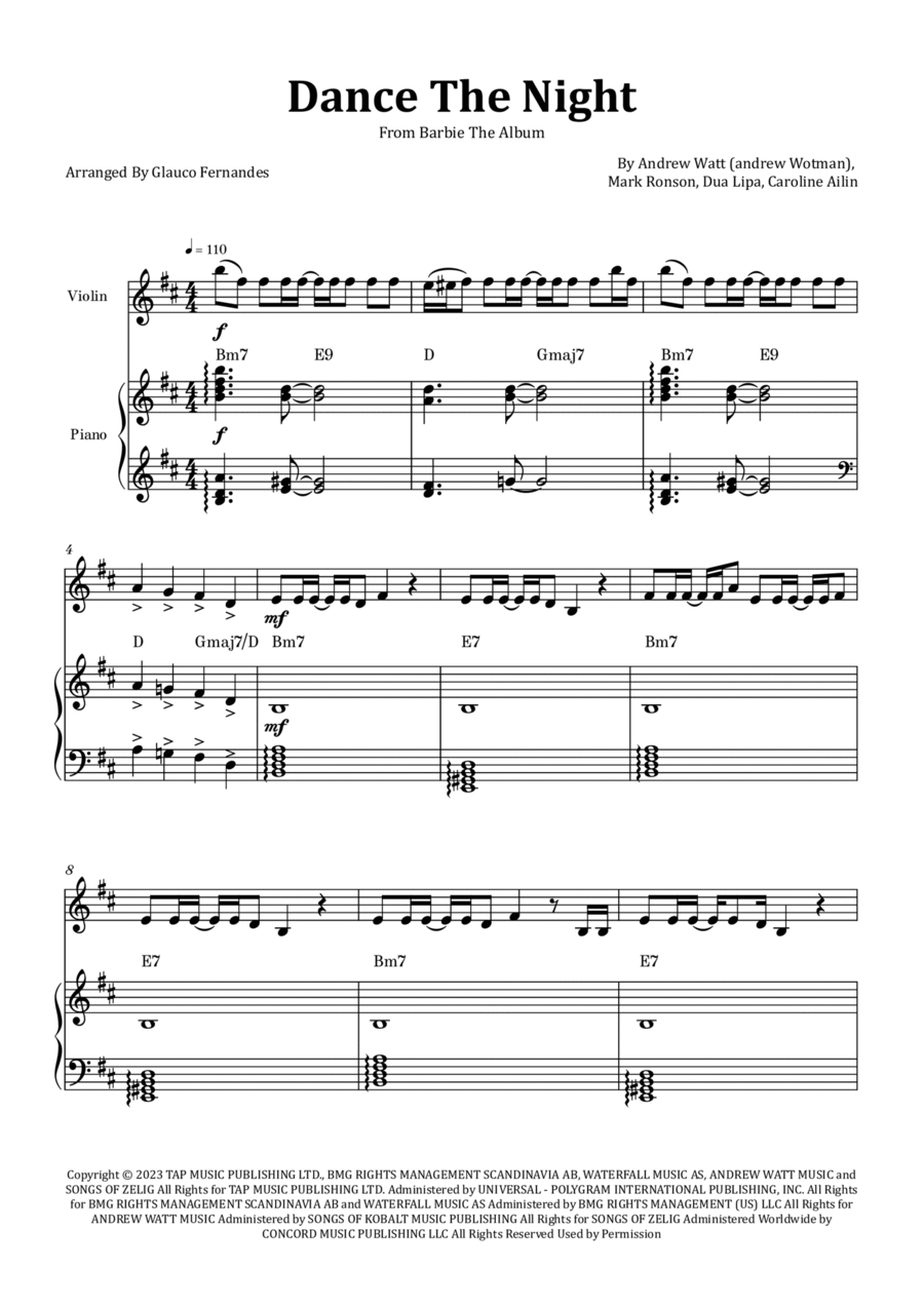 Free Dance The Night by Dua Lipa sheet music