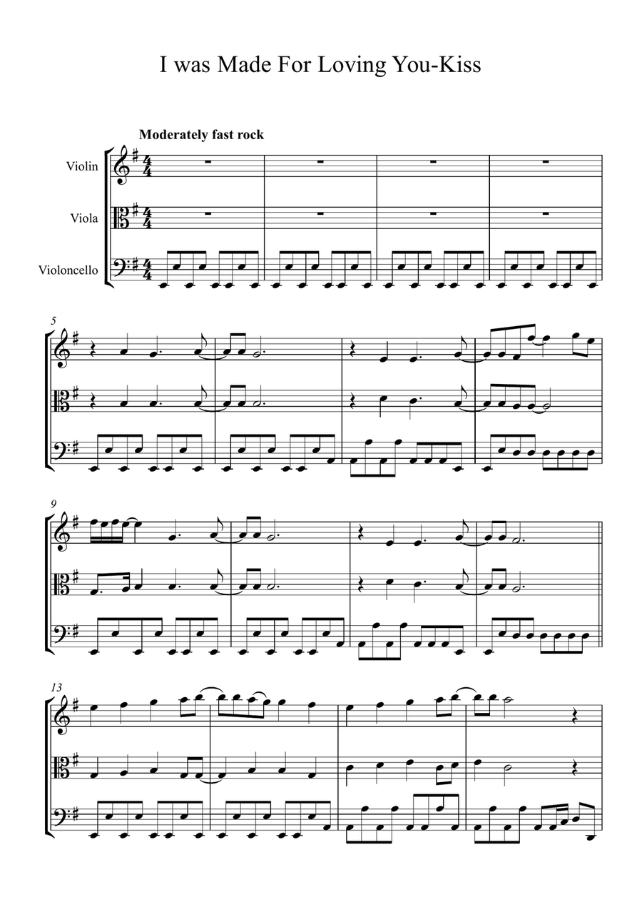I Was Made For Loving You Bass Tab I Was Made For Lovin' You by Kiss - String Trio - Digital Sheet Music