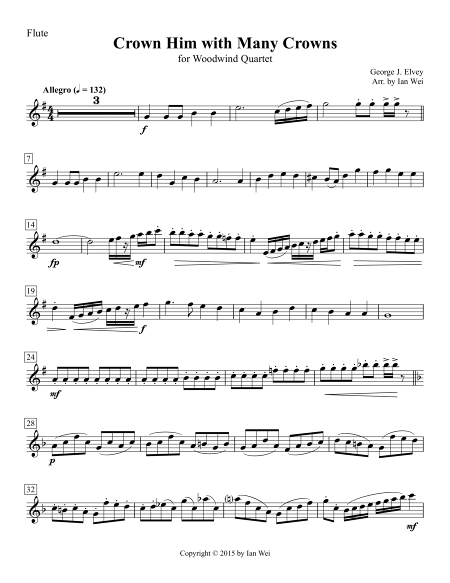 Crown Him with Many Crowns for Woodwind Quartet by Job Elvey