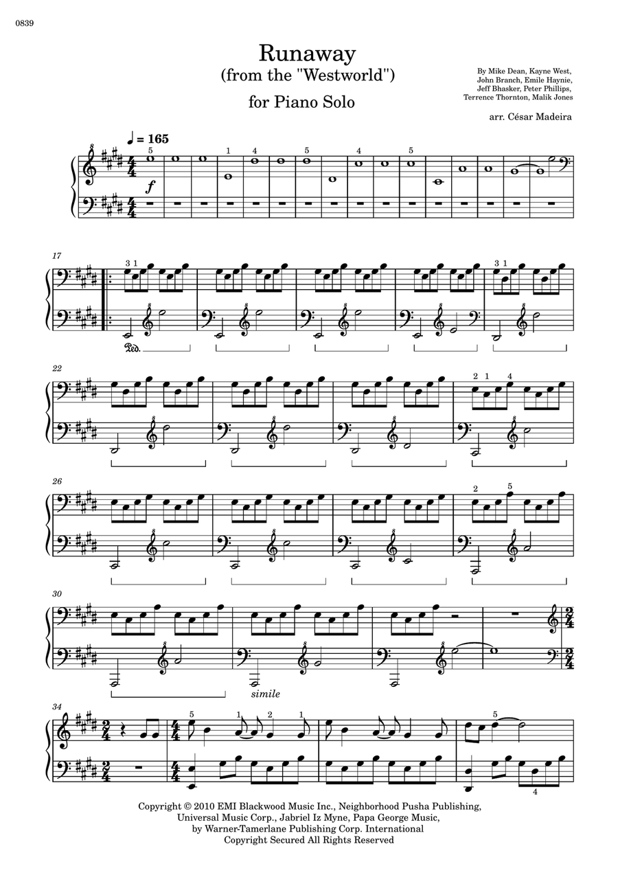 Runaway by Kanye West Piano Solo Digital Sheet Music Sheet Music Plus
