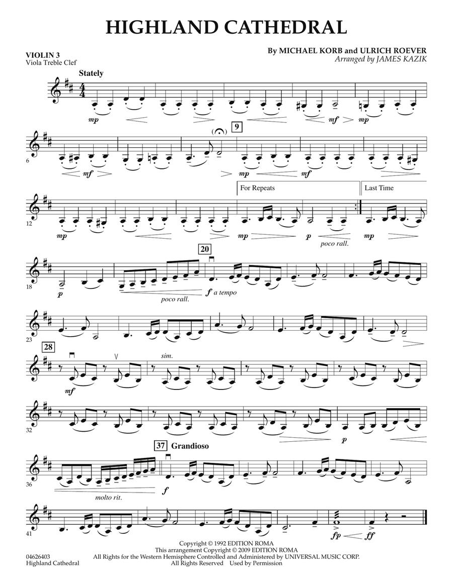 Highland Cathedral Violin 3 (Viola Treble Clef) Orchestra Digital