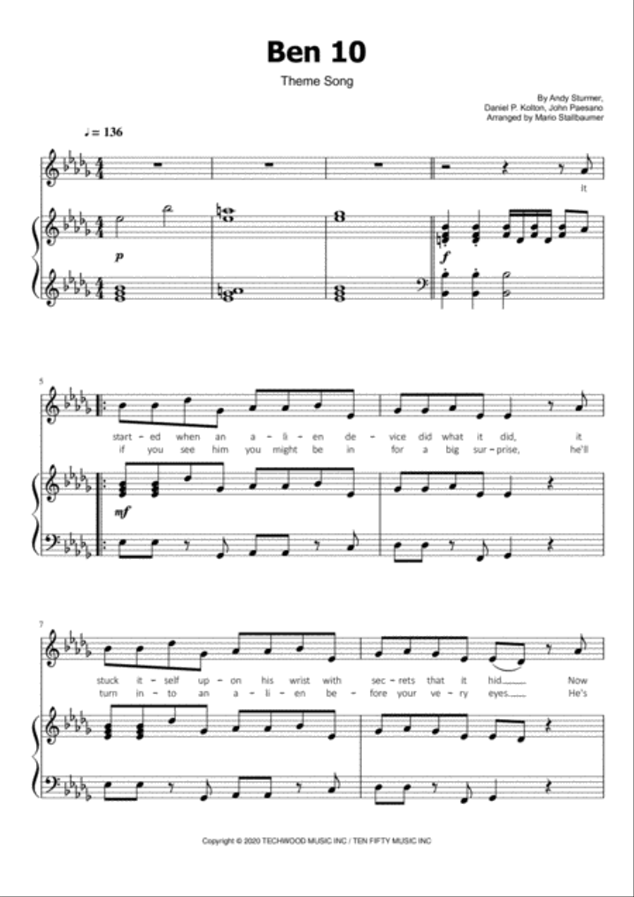 Ben 10 Sheet music for Piano (Solo) Easy