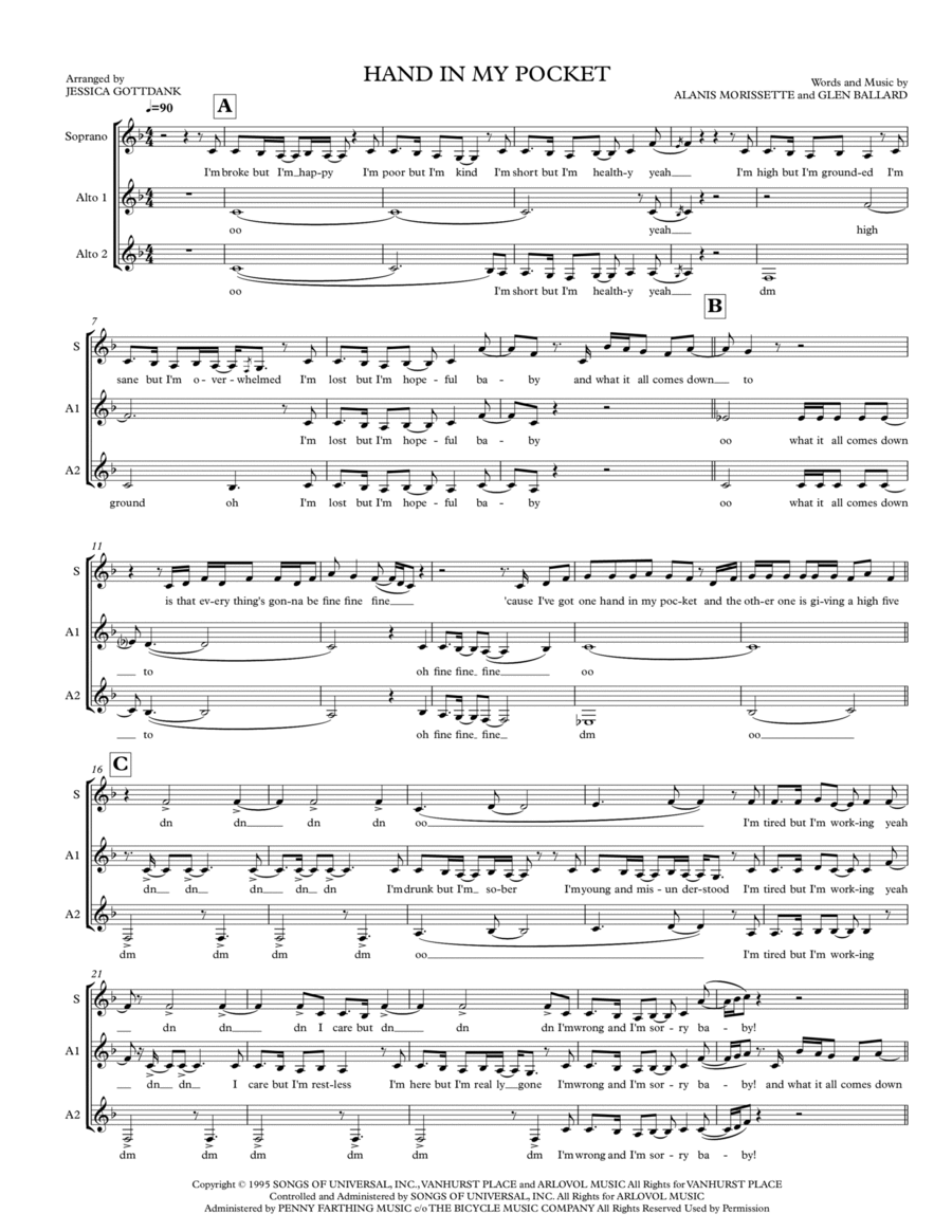 Hand in my pocket by alanis morissette a cappella digital sheet