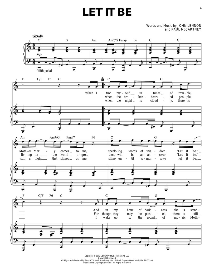 Let It Be by The Beatles Piano Vocal Digital Sheet Music