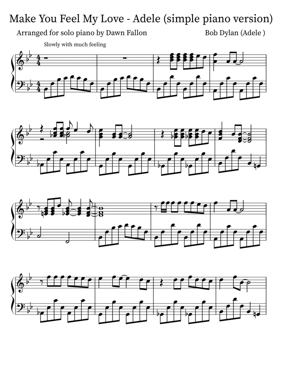 Make you feel my love - Adele Sheet music for Piano (Solo) Easy