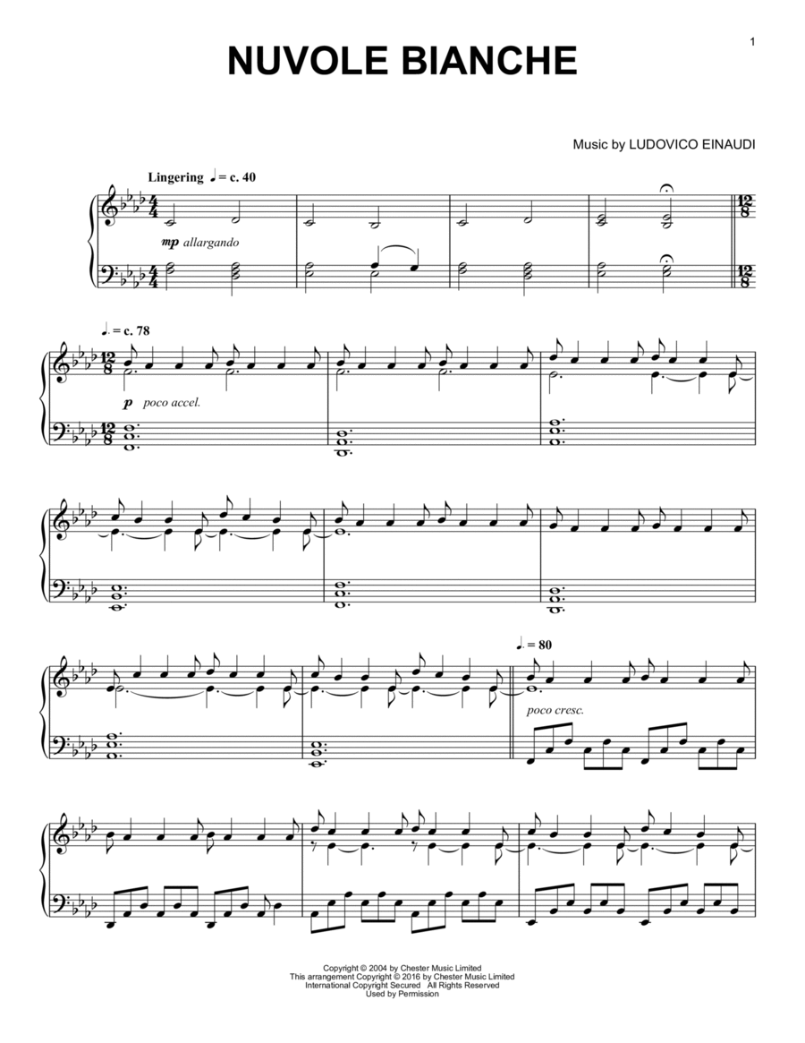 Nuvole Bianche by Ludovico Einaudi - Piano Solo - Digital Sheet Music