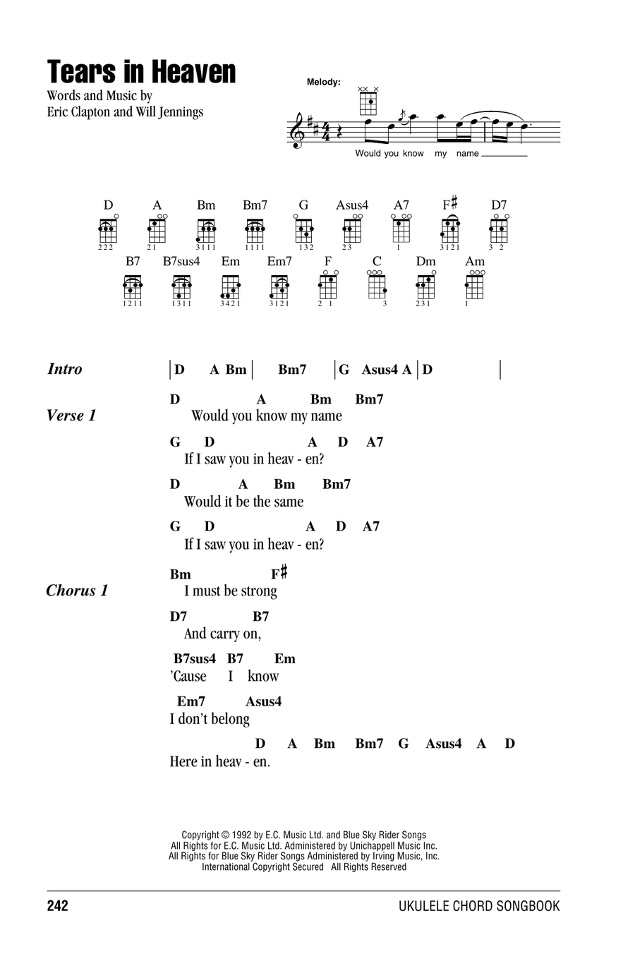 Tears In Heaven - Eric Clapton [W]  Ukulele songs, Ukulele chords songs,  Guitar chords and lyrics