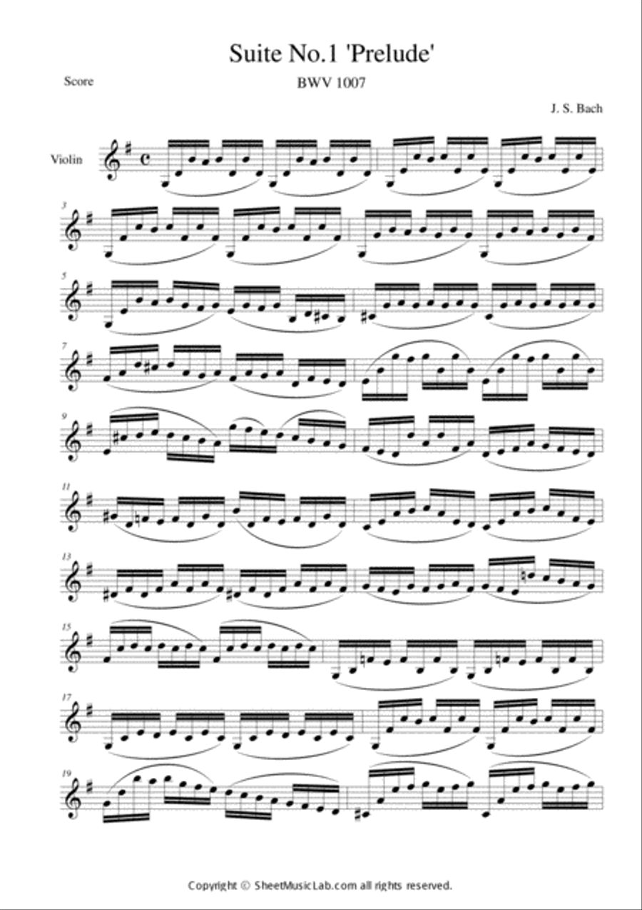 Cello Suite No. 1 Prelude BWV 1007 by Johann Sebastian Bach Cello Digital Sheet Music Sheet Music Plus