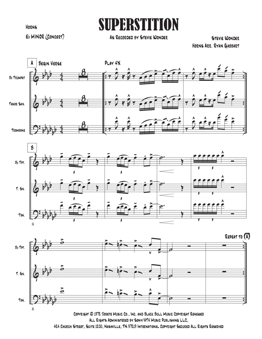 Superstition by Stevie Wonder Tenor Saxophone Digital Sheet Music