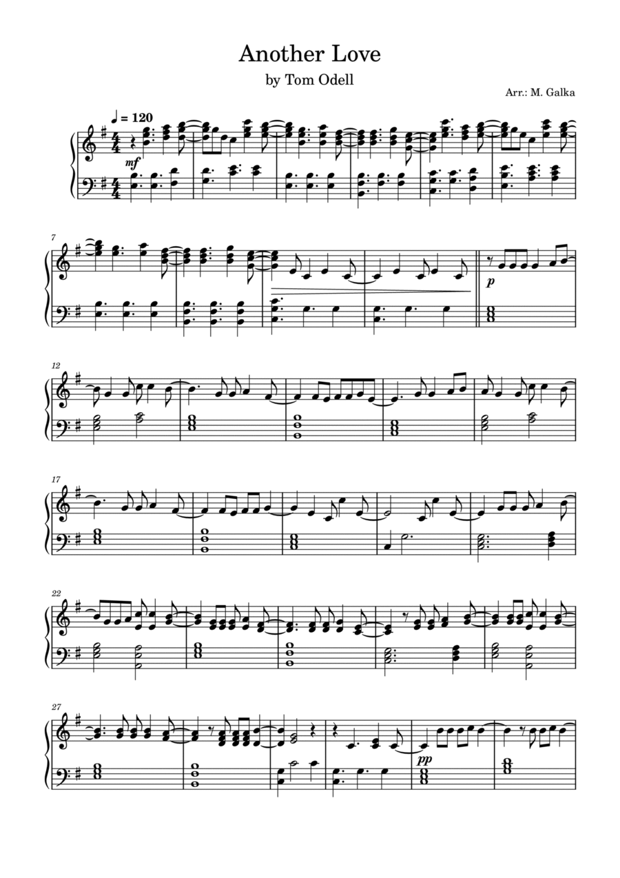 Tom Odell - Another Love (piano sheet music) Sheets by Mel's Music Corner