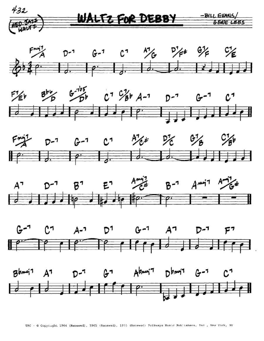 Waltz For Debby by Bill Evans - C Instrument - Digital Sheet