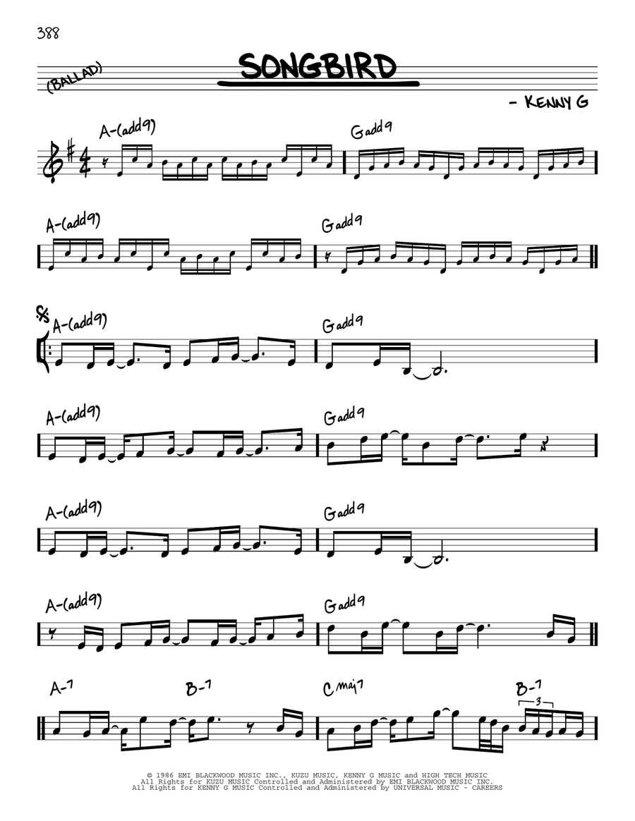 Songbird by Kenny G - Piano, C Instrument - Digital Sheet Music