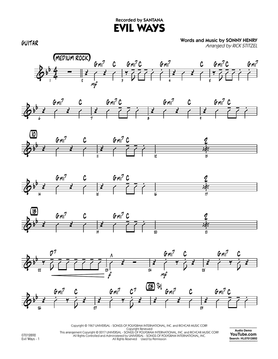 Evil Ways - Guitar by Santana - Part - Digital Sheet Music | Sheet ...