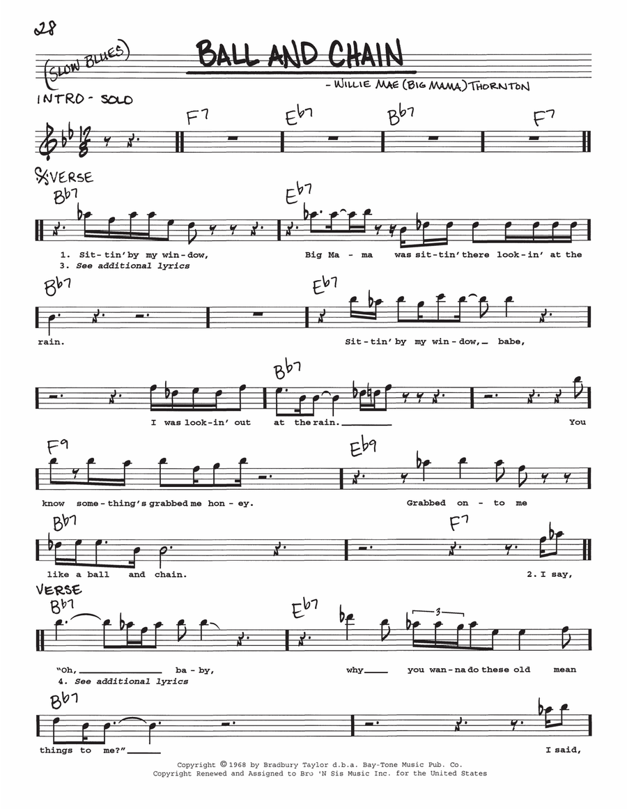 Ball And Chain by Janis Joplin Voice Digital Sheet Music Sheet