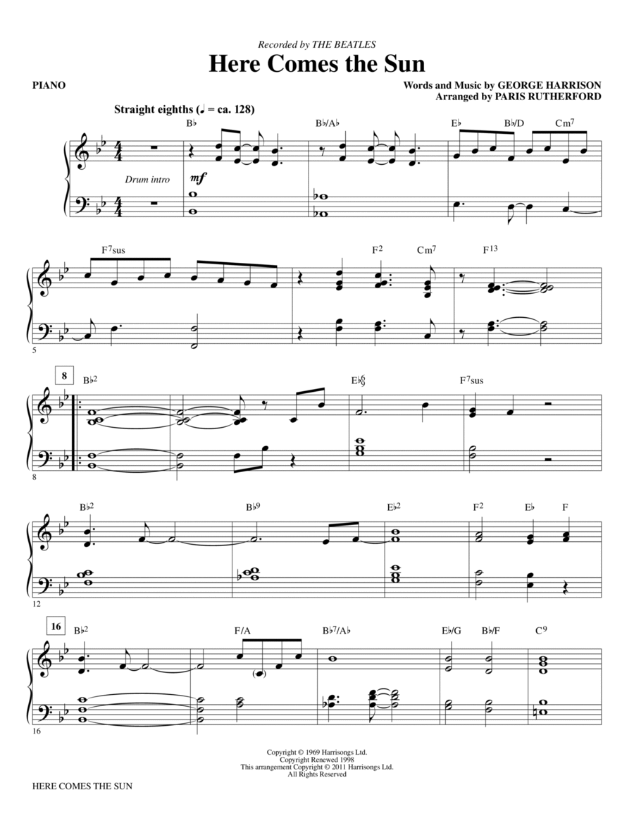 Here Comes The Sun Piano by The Beatles Choir Digital Sheet Music Sheet Music Plus