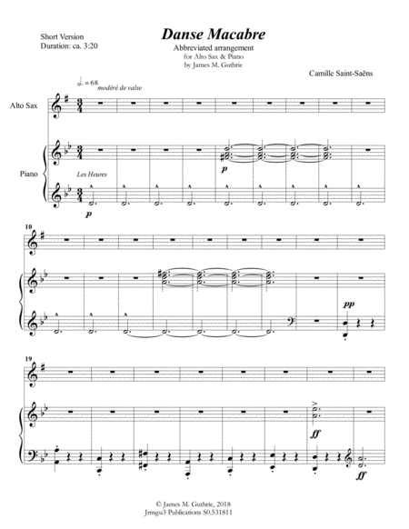 Saint-Saëns: Danse Macabre for Alto Sax & Piano Short Version by Camille  Saint-Saens - Alto Saxophone - Digital Sheet Music