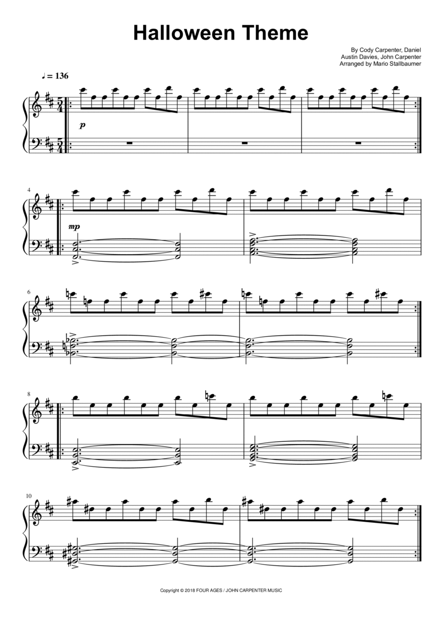 Partition piano Halloween (Main Theme) - John Carpenter (Partition