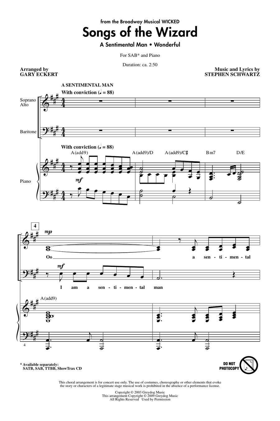 Songs of the Wizard (from Wicked) by Stephen Schwartz 3Part