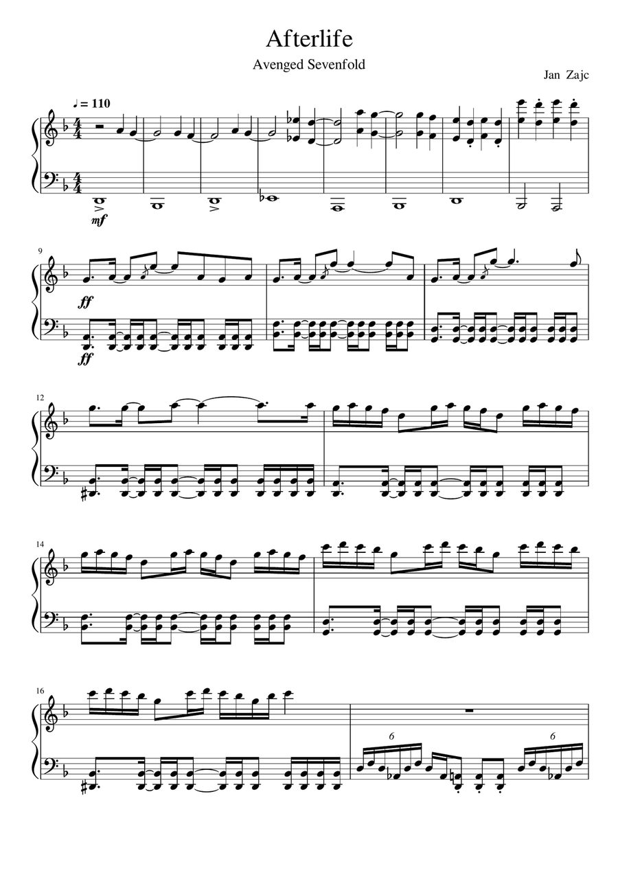 Afterlife – Avenged Sevenfold Sheet music for Piano, Violin (Solo)