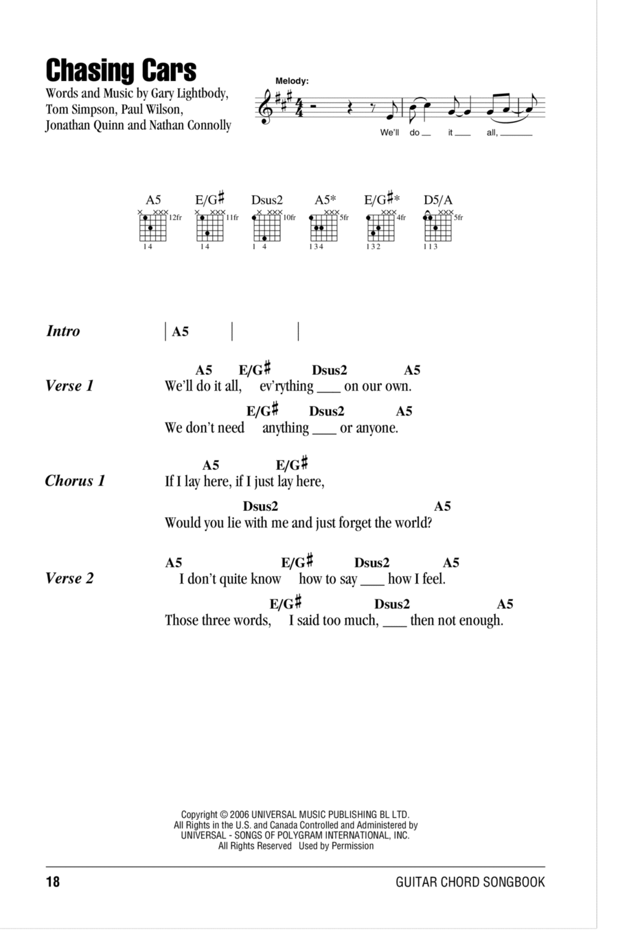 Chasing Cars - Snow Patrol - Chords and Lyrics