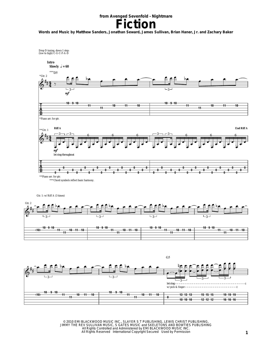 Fiction by Avenged Sevenfold - Acoustic Guitar, Electric Guitar