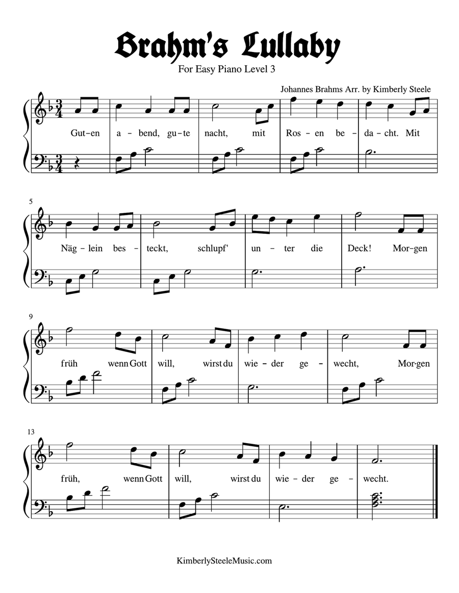 Brahms lullaby piano clearance